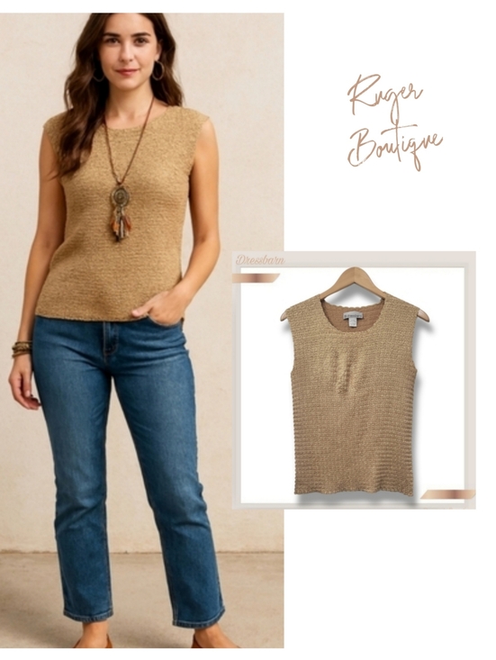 dressbarn Tops - 🌿Dressbarn Women's Large Gold Crinkle Sleeveless Top-Fab!!! 🌞